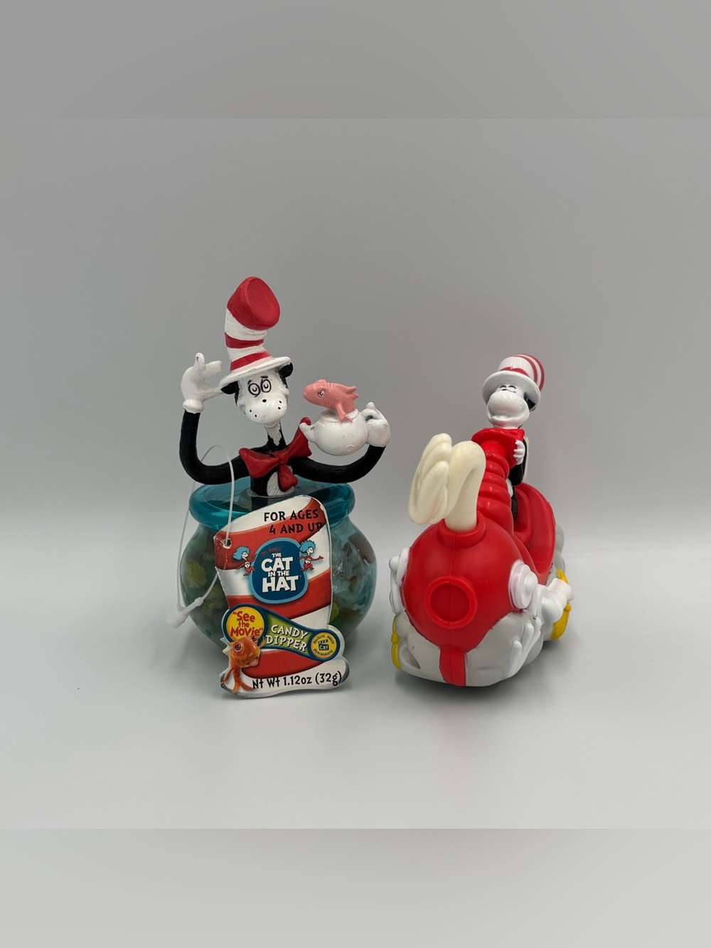 RARE Vintage Y2K Cat In The Hat Toy Lot- Candy Dipper + Clean Up Car Toy Figures